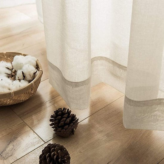 Doorschijnend gordijn met oogjes, transparant gordijn, set van 2, lichtbeige, 225 cm