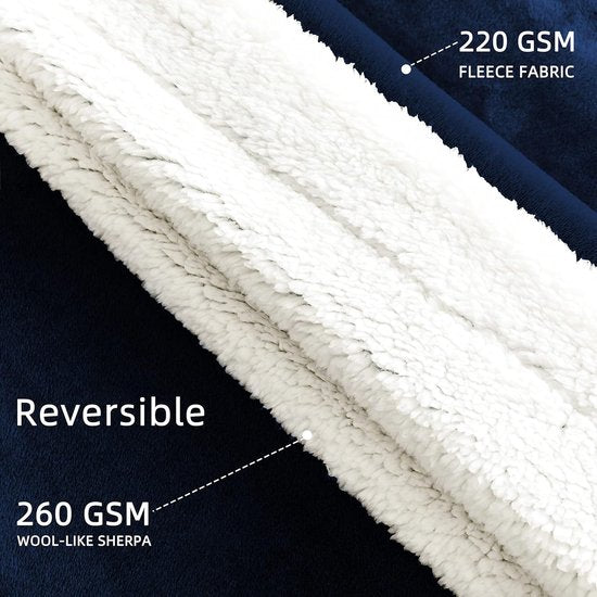 Deken Bank Knuffeldeken 160 x 210 cm - Warme Sherpa Sofa Gooi Deken - Dikke Bankdeken Bankdeken - Pluizige Deken voor Bank - Blauw