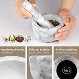 Mortar met Pestle 1/8L capaciteit Mini en exquise marmer met anti-slip pad wit