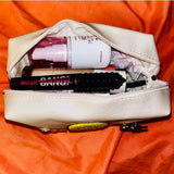 Draagbare make-uptas voor dames, make-uptas, esthetisch, glimlachprint, gezicht, cosmetica-organizer, toilettas met ritssluiting, geschikt als cadeau voor meisjes en moeders, beige, modern