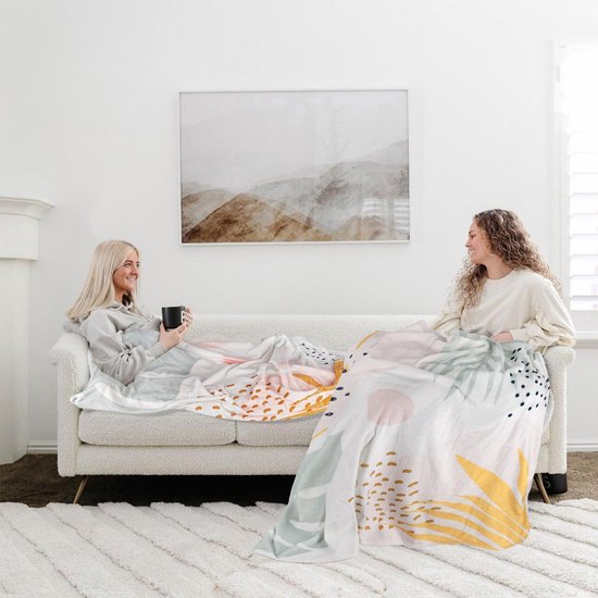 Deken, 127 x 152 cm, superzachte en warme flanellen fleece deken, Boheemse kreukbestendige winterdeken, bankdeken voor bank, bed, slaapkamer, woonkamer, kantoor - bladeren