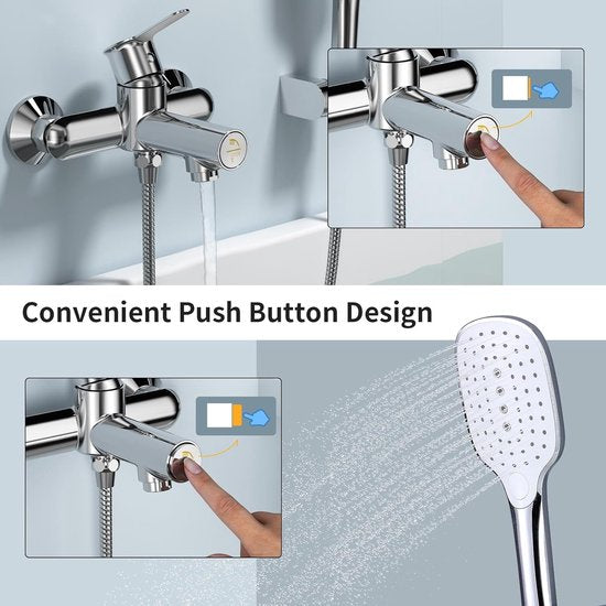 Badkraan met handdouche, kraanbad met drukschakelaar, ééngreepsmengkraan, bad van messing, chroombadkraan met 3 functies, mengkraan, douchemengkraan voor badkamer