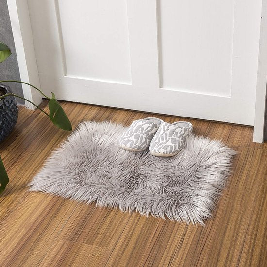 Schapenvacht Tapijt, Imitatiebont Lamsvacht, Schapenvel Imitatievacht | Kunstbont Tapijt Slaapkamer Woonkamer | Wasbaar Bont Tapijt, Decoratiebont | 40x60 cm - Grijs
