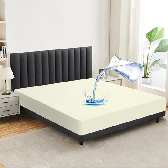Waterdichte matrasbeschermer, 120 x 200 cm, hoeslaken, ademende matrasbeschermer, hoogwaardige hoeslaken, incontinentie-onderlegger, wasbaar op 60 graden, beige