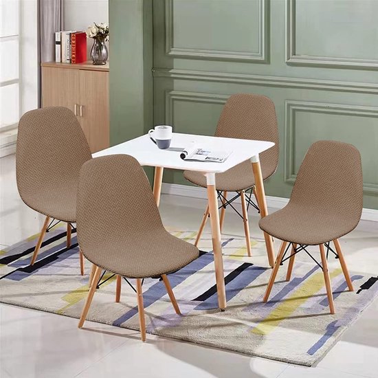 Stoelhoezen, Set van 4, Stretch, eetkamerstoelen, hoes, universeel, wasbaar, verwijderbaar, elegante stoelhoes, antislip, keukenstoelen voor kantoor, eetkamer, woonkamer, diagonale kameel