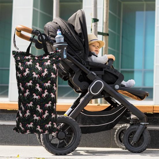 Luierzak, neuszak, waterdichte dubbele ritszak om op te hangen, wasbaar en herbruikbaar, geschikt voor babyluiers, fitness, 009eenhoorn, neuszakken