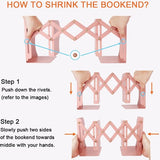 Boeksteun, boekensteunen, metalen boekensteun, 1 stuk boekenhouder, verstelbare boekensteun, boekensteun voor plank, boekensteunen metaal roze voor bureau, uittrekbaar tot 49,8 cm