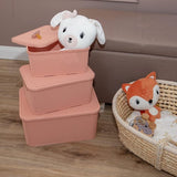 Mand met deksel in rotan design, set van 2, maat S 7 l, BPA-vrije kunststof PP, zalmroze, 28,5 x 19,5 x 12,9 cm, 2 stuks