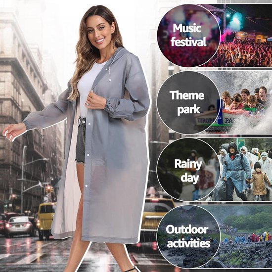 Regenjas, Eva Travel transparante regenponcho regenaccessoires voor dames en heren, regenkleding, regencape, regenjas, waterdicht, voor wandelen, fietsen, kamperen en reizen