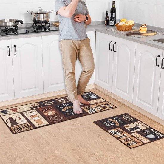 Set van 2 antislip keukenmatten en vloerkleden, wasbare rubberen mat, deurmatloper, microvezeltapijtset