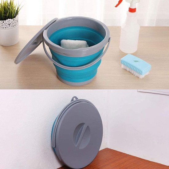 5 liter emmer met deksel, opvouwbaar, poetsemmer met deksel, rond, draagbare en opvouwbare kunststof PP TPR-materiaal, visemmer voor buiten binnen