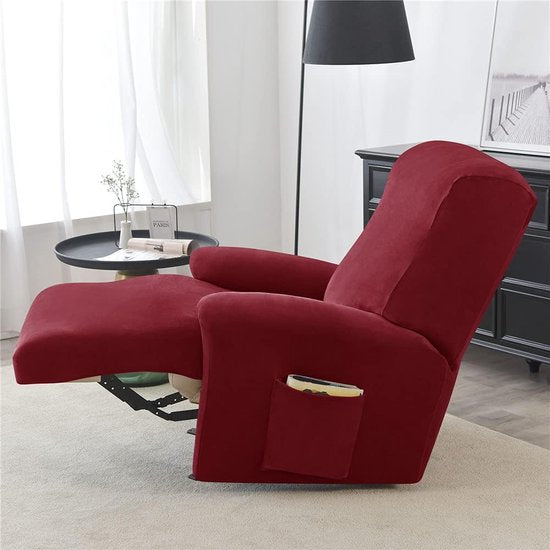 Stretchhoes voor relaxstoel, complete stoelbeschermer, stretch relaxstoelhoezen, 1 stuks, effen, fluweel, elastisch, stoelhoes voor televisiestoel, ligstoel, bordeaux rood