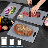 Chopping Board Set, 3-Piece Granite Look, 100% Non-Slip Stickers and Juice Channel, BPA-Free, with Handle, Chopping Boards Plastic, Antibacterial, Dishwasher Safe, Kitchen Accessories (Grey)