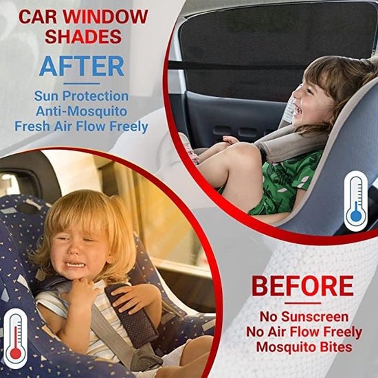 Universele zonneklep, autonet, zonwering voor baby's met gecertificeerde UV voor zijruiten, mesh-materiaal, beschermt passagiers, kinderen en huisdieren (XL)