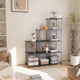 9 Plank Draadkubus Stapelbare Plankkubus DIY Metalen Rooster Plank Kubus Boekenplank Kubus Plank met Deuren voor Woonkamer, Slaapkamer, Badkamer Zwart