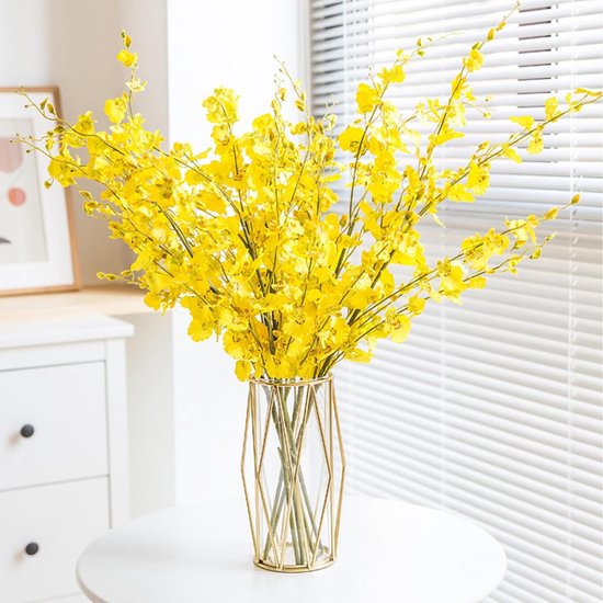 Gouden vazen, decoratie voor pampasgras, vaas met metalen frame, 22 cm, geometrische decoratieve vaas, grote cilindervazen, voor woonkamer, bruiloft, tafel, badkamer, eettafel