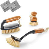 Afwasborstelset, 3-delige bamboeborstel met lange steel, schone schrobborstel voor pannen, potten, gootsteenreiniging