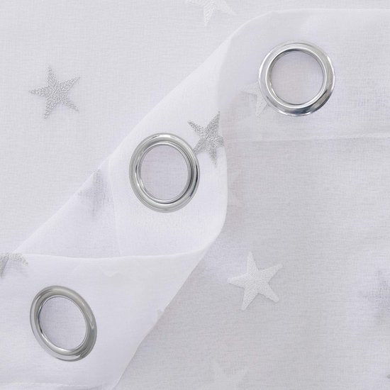 Vitrage van voile, met geborduurde motieven, sterren en stippen, 175x140