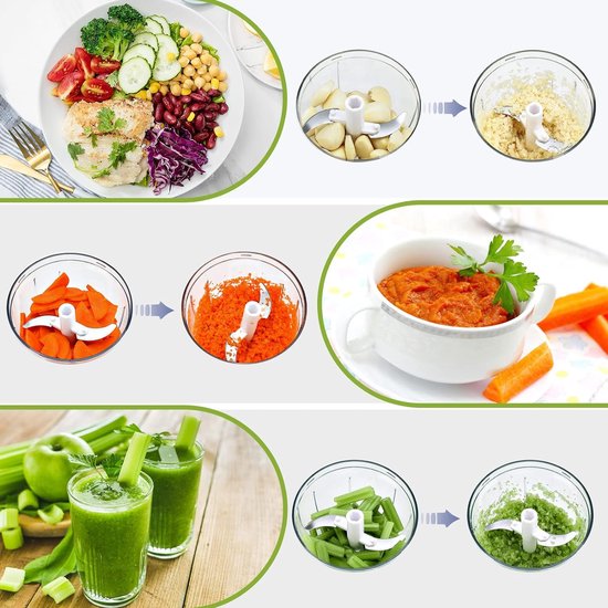 Handleiding - 2 stuks 520ml uienhakselaar handmatig (1 groen en 1 blauw) multihakselaar voor het snijden van uien knoflook, uienhakselaar uiensnijder