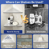 Hoekplank, doucheplank, 304 roestvrij staal, zonder boren, voor badkamer, shampoohouder, organizer, vierkant gat 253 x 253 x 355 mm, geborsteld