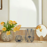 2 stuks metalen theelichtkaarsenhouders geometrische metaaldraad ijzer theelichtkaarsenhouder voor bruiloft vakantie party decoraties (zwart)