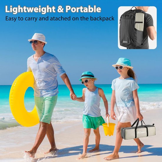 Strandschuilplaats, draagbare strandtent voor 2-4 personen, babystrandschuilplaats met UV-bescherming 50+, strandtent met 3 geventileerde ramen, snelle montage, gemakkelijk mee te nemen paraplu, strandschuilplaats