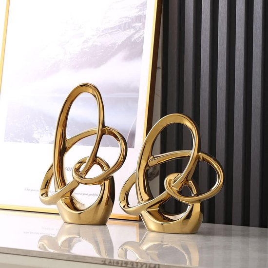 Modern goud decor keramiek beeld - abstract huisaccent en tafelbeeldje voor woonkamer, slaapkamer, badkamer, kantoor, plank, schoorsteenmantel - bruiloft, eetkamerdecoratie