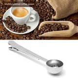 Roestvrij stalen koffieschep, Qixuer koffielepel 2 Pack 2 in 1 Koffie Meetschep 1 Stand Koffiemaat Sabotage Lepel en 1 met Koffiezakclip voor gemalen koffie Espresso koffiebonen