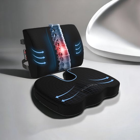 Stoelkussen, Zitkussen voor Bureaustoel, Rugkussen voor Stoel, Steunkussen voor de Rug, Autostoelkussen, Rugsteun, Traagschuim Zitkussen Wasbare Hoes