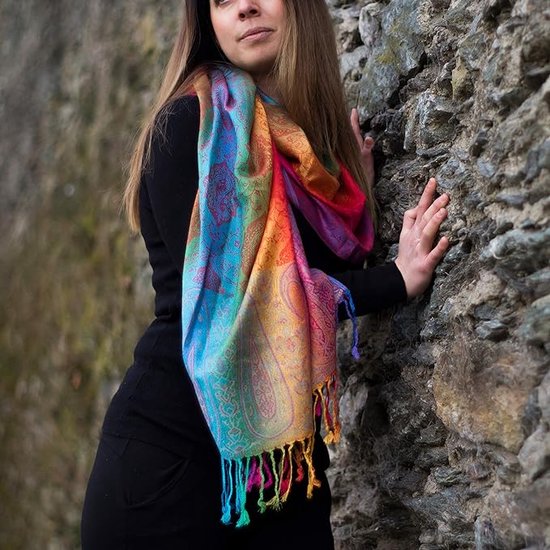 Marokko Damessjaal Regenboogkleuren Pashmina Viscose/Polyester XXL 180 x 60 cm Meerkleurig