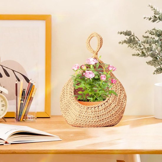 2 stuks hangende fruitmand, gevlochten hangmand keuken voor fruitopslag, fruitmand hangende muur met haak, fruitmand in Boheemse stijl voor opslag keuken