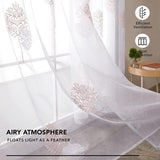 Gordijnen Transparant met Ringen, Doorschijnend Gordijnen Bladeren Roze+Wit Gordijnen voor Kinderen Kamer Slaapkamer, 140x290 cm (B x H), set van 2