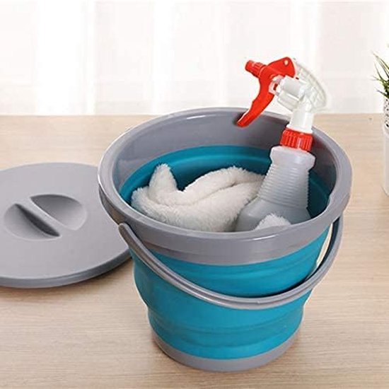 5 liter emmer met deksel, opvouwbaar, poetsemmer met deksel, rond, draagbare en opvouwbare kunststof PP TPR-materiaal, visemmer voor buiten binnen