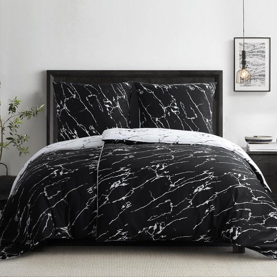 Beddengoed 135 x 200 cm 4-delig microvezel – dekbedovertrekken 135 x 200 cm set van 2 met kussenslopen in marmerpatroon, beddengoedsets met ritssluiting, zacht en strijkvrij