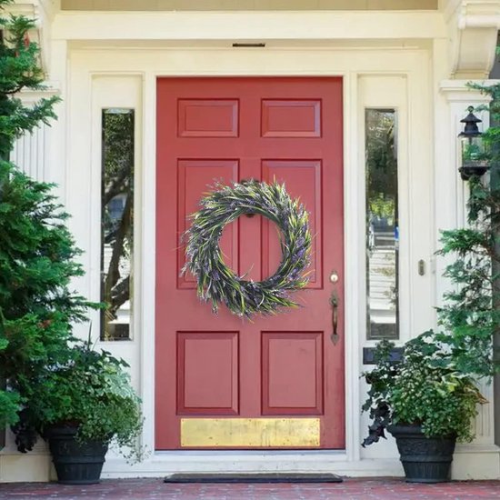 Kunstmatige lavendelkrans voor de voordeur, 18 inch boerderijkransen voor muurfeest bruiloft decoratie binnen of buiten.