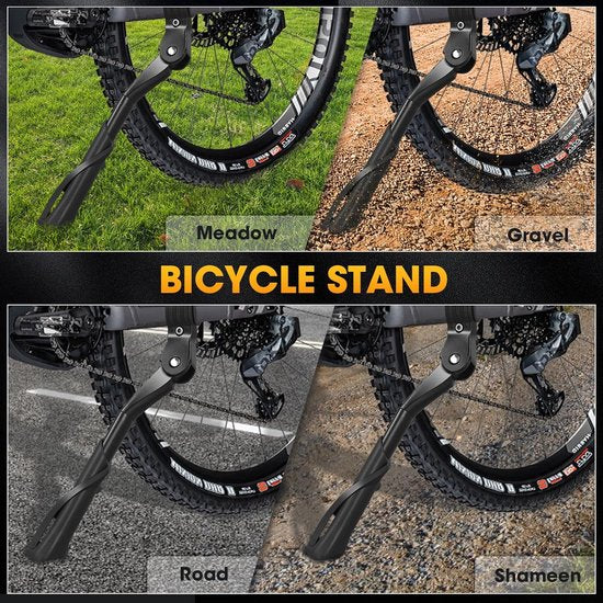 Fietsstandaard 24-29 inch, 3 gaten zijstandaard fiets, aluminium fietsstandaard basis, 35-41cm in hoogte verstelbare fietsstandaard, antislip achterstandaard voor racefiets, MTB, stadsfiets