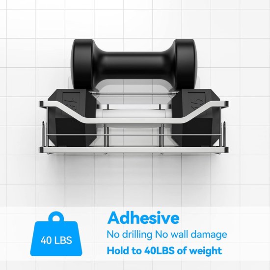 Doucheplank zonder boren, 3 stuks roestvrijstalen douchemand met 4 + 5 haken, grote capaciteit, doucherek voor badkamer, wasruimte, toilet, keuken, douche (zilver)