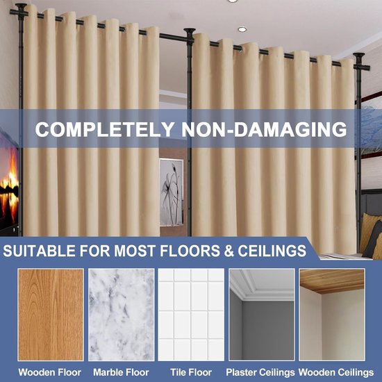 Ruimteverdeler Paraventframe, gordijnroede, flexibel verstelbaar, ruimteverdeler of gordijnroede, inkijkbescherming voor woonkamer, slaapkamer, breedte 280 cm x hoogte 317 cm, zwart