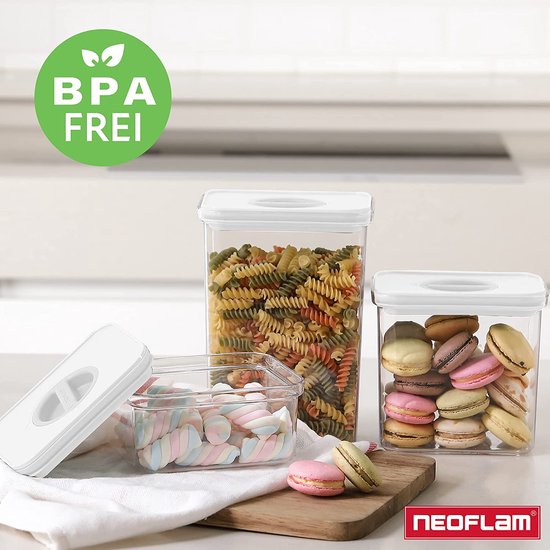 Smart Seal voorraaddozen set 4-delig BPA-vrij, vershouddozen, luchtdicht, vaatwasmachinebestendig, voorraaddozen met deksel wit, gepatenteerd, opbergdoos voor muesli, meel, 2x 1,35 l & 2x 2,1 l