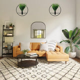 Set van 2 kunstplanten met rond mat zwart metalen hangframe voor wanddecoratie, aan de muur gemonteerde kunstplanten met metalen banden voor moderne zwarte wanddecoratie