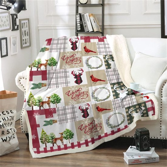 Kerstknuffeldeken 150x200 Sherpa-deken rode eland fleecedeken omkeerbare bankdeken bankdeken zachte warme deken als kerstcadeau voor slaapbank