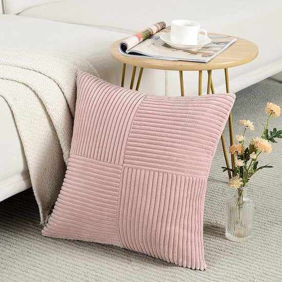 Set van 2 kussenslopen, corduroy, 60 x 60 cm, roze, effen, wollig, kussensloop, decoratief kussen, decoratie voor bank, slaapkamer, woonkamer, balkon