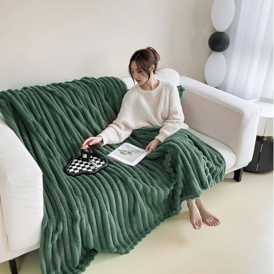 Strepen knuffeldeken (groen, 150x200cm)