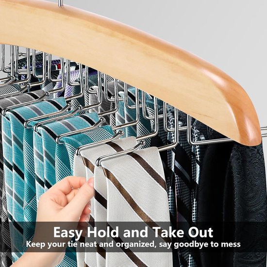 Dasshouder, stropdassenstandaard, dassenorganizer voor kast met 24 haken, stropdassenriemstandaard van natuurlijk hout, kastorganizer voor stropdas, sjaal, pochet, riem, hijab-accessoires