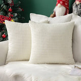 MIULEE Zachte, effen, decoratieve, vierkante corduroy kussensloop met grote maïskorrels, gestreepte, dikke kussenhoes voor sofa, slaapkamer, 18 x 18 inch, 45 x 45 cm, set van 2, wit