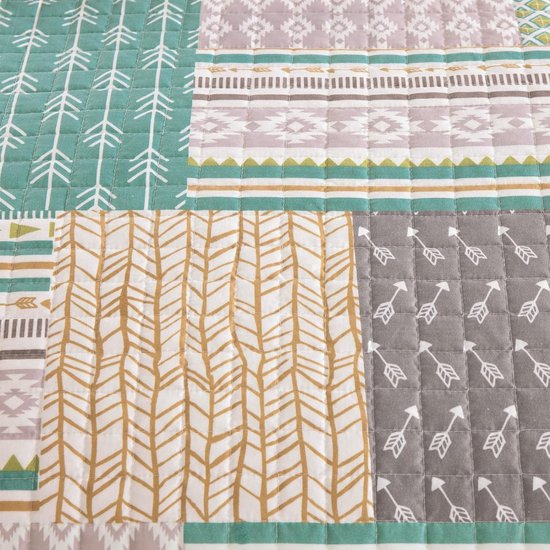 Sprei, 150 x 200 cm bedsprei, geruit, gewatteerd patroon, patchwork-quilt, omkeerbaar ontwerp, sprei, voor eenpersoonsbed, gevoerd