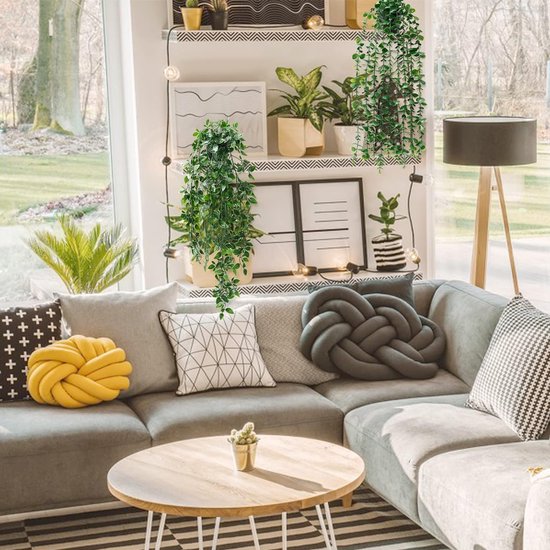 2 stuks kunstmatige hangplanten met potten, 50 cm lange kunstmatige klimopranken, eucalyptusbladeren, mandala, groene potplanten voor thuis, binnen en buiten, decoratie