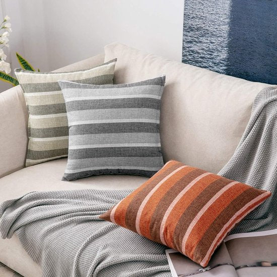 Strepen kussenslopen, kussenhoezen, linnenlook, decoratieve kussensloop, decoratieve kussensloop, decoratieve bankkussens voor bank, kantoor, bank, slaapkamer en woonkamer, set van 2, 40 x 60