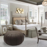 Ronde poef, Marokkaanse poef, handgemaakt leer, Air Marokko, voetenbankje, geschikt voor woonkamer, slaapkamer, stof (55 x 55 x 33 cm)