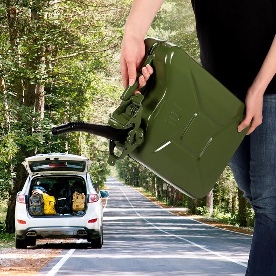 KADAX - Retro jerrycan van 0,8 mm staal - jerrycan voor benzine en diesel, reservetank met drievoudige handgreep, stalen blikje - Groen, 10L